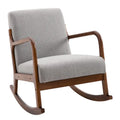 Grey Modern High Back Rocking Chair — Linen Fabric, Solid Wood Base, 330 lb