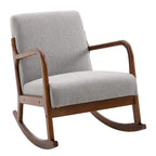 Grey Modern High Back Rocking Chair — Linen Fabric, Solid Wood Base, 330 lb