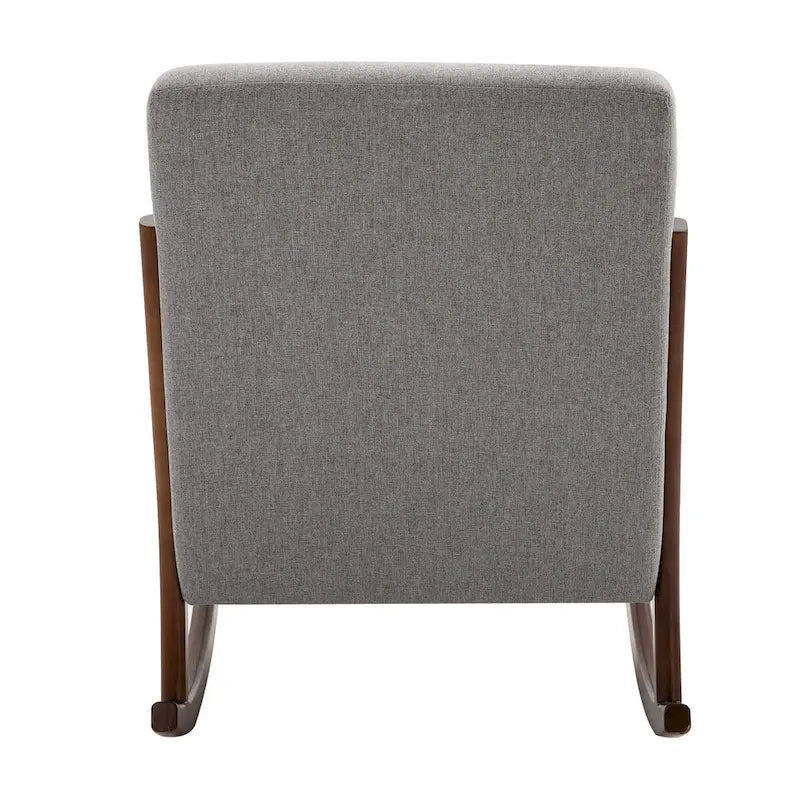 Grey Modern High Back Rocking Chair — Linen Fabric, Solid Wood Base, 330 lb