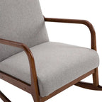 Grey Modern High Back Rocking Chair — Linen Fabric, Solid Wood Base, 330 lb