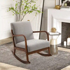Grey Modern High Back Rocking Chair — Linen Fabric, Solid Wood Base, 330 lb