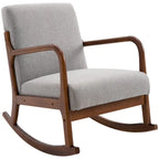 Grey Modern High Back Rocking Chair — Linen Fabric, Solid Wood Base, 330 lb