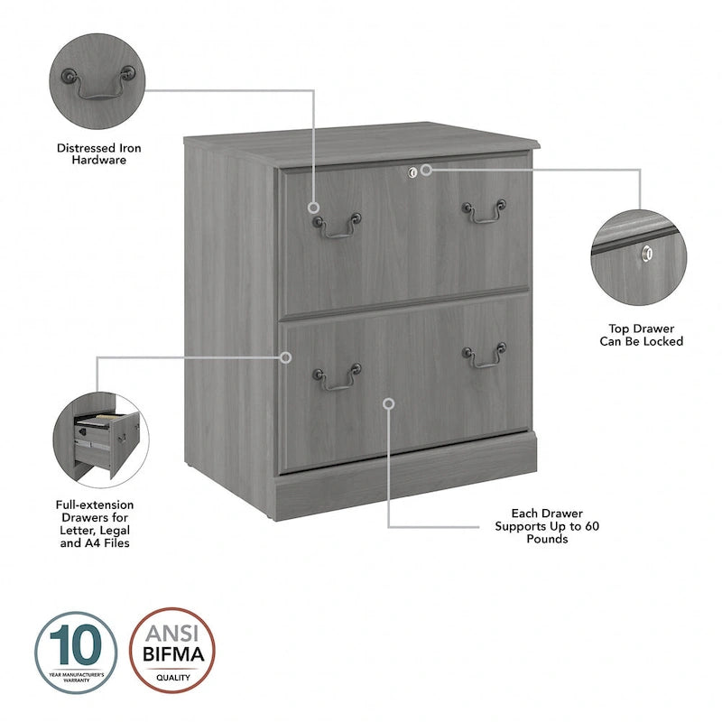 Lateral File Cabinet in Harvest Cherry — Lockable, ANSI/BIFMA Certified