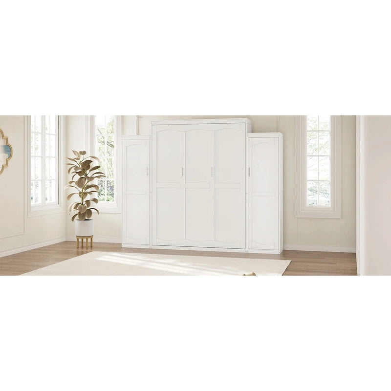 Full Size Murphy Bed with Two Wardrobe and Storage Shelf