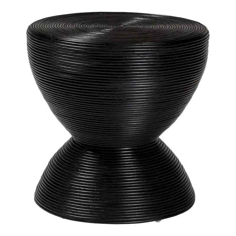 Laminated Natural Rattan Hourglass Side Table — Boho Chic, Fully Assembled