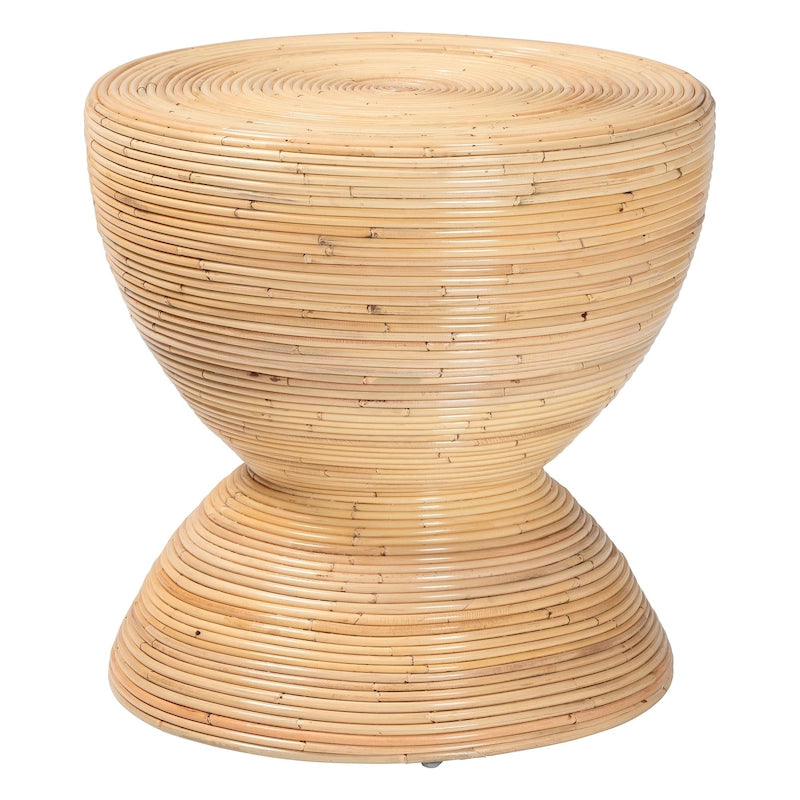Laminated Natural Rattan Hourglass Side Table — Boho Chic, Fully Assembled