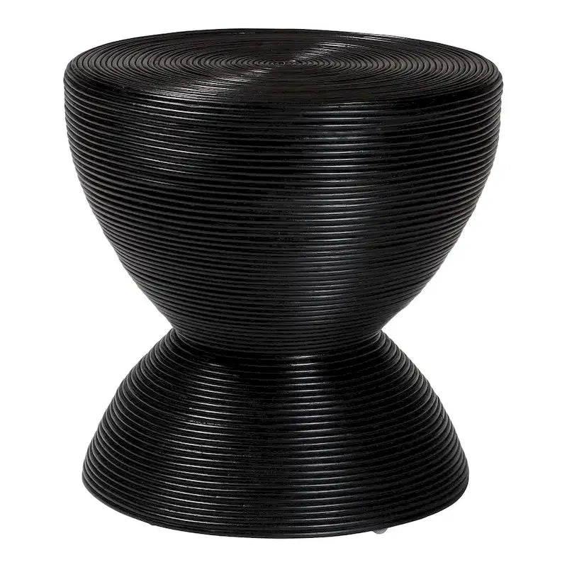 Laminated Natural Rattan Hourglass Side Table — Boho Chic, Fully Assembled