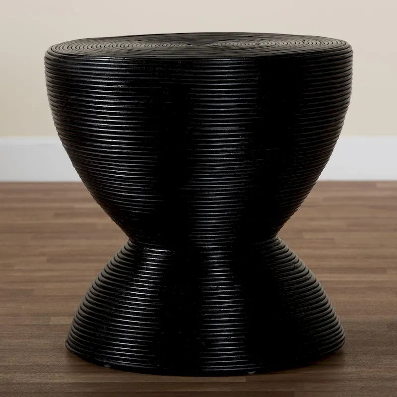 Laminated Natural Rattan Hourglass Side Table — Boho Chic, Fully Assembled