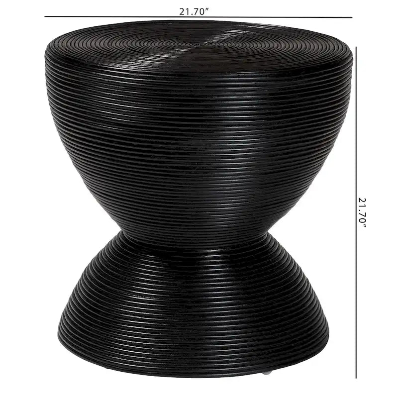 Laminated Natural Rattan Hourglass Side Table — Boho Chic, Fully Assembled