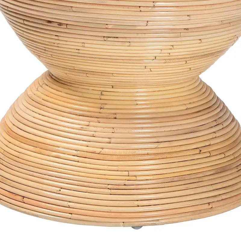 Laminated Natural Rattan Hourglass Side Table — Boho Chic, Fully Assembled