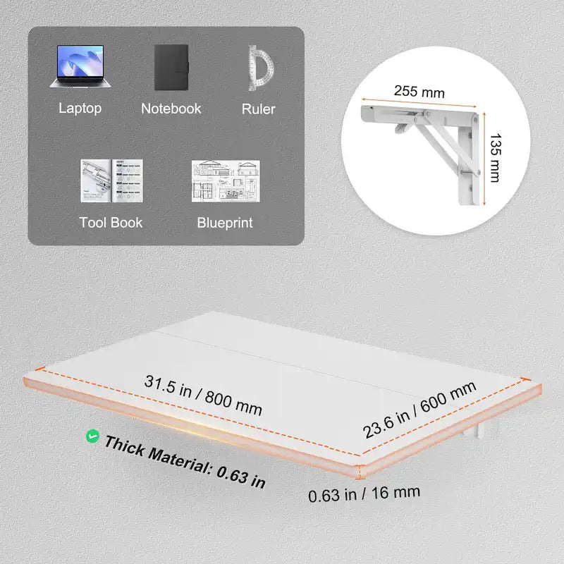 Floating Wall Mount Desk, Foldable Table for Home or Office