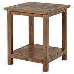 20-Inch Square Farmhouse Side End Table — Distressed Brown with Lower Shelf