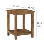 20-Inch Square Farmhouse Side End Table — Distressed Brown with Lower Shelf