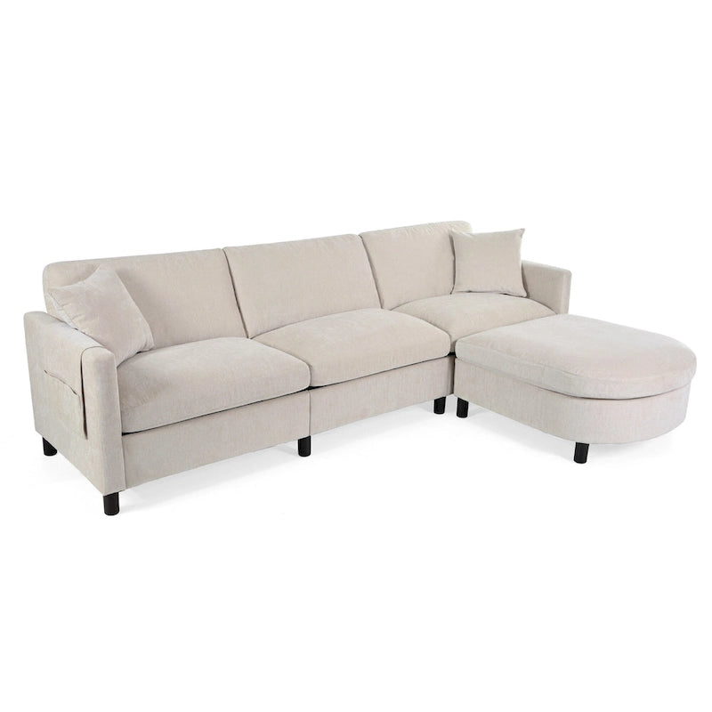 107.87 Removable Cushion 4-Seat Sectional Sofa with Movable Ottoman