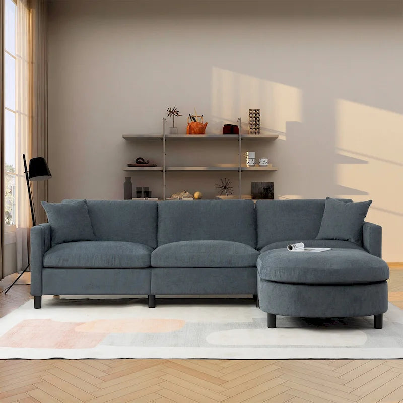 107.87 Removable Cushion 4-Seat Sectional Sofa with Movable Ottoman