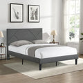 Queen Size Upholstered Bed with Wood Slat Support — 500 lb, No Box Spring