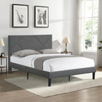 Queen Size Upholstered Bed with Wood Slat Support — 500 lb, No Box Spring
