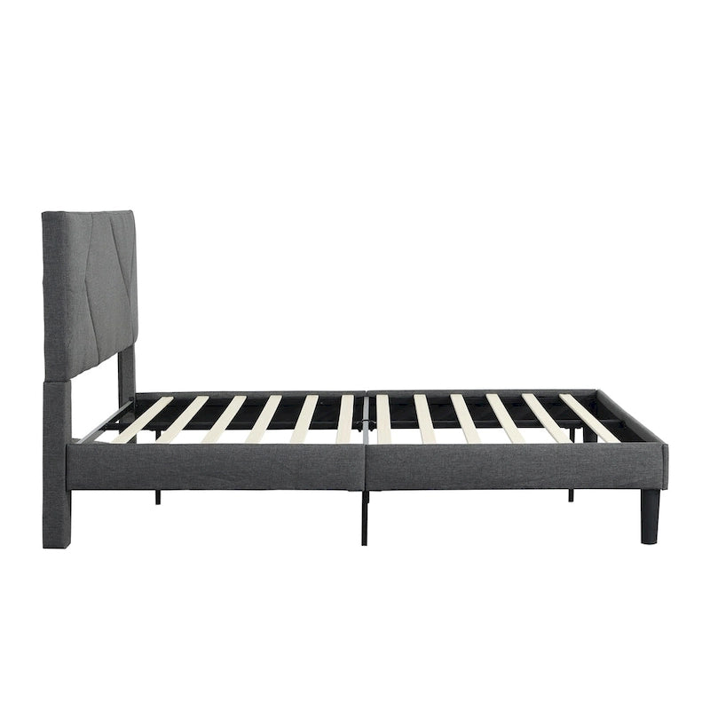 Queen Size Upholstered Bed with Wood Slat Support — 500 lb, No Box Spring