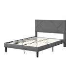 Queen Size Upholstered Bed with Wood Slat Support — 500 lb, No Box Spring