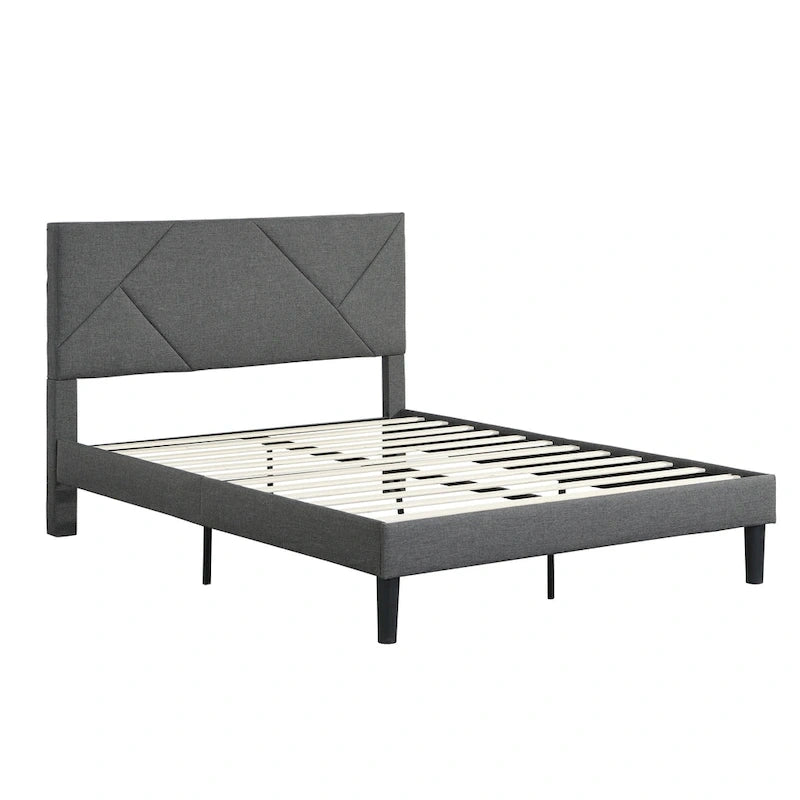 Queen Size Upholstered Bed with Wood Slat Support — 500 lb, No Box Spring