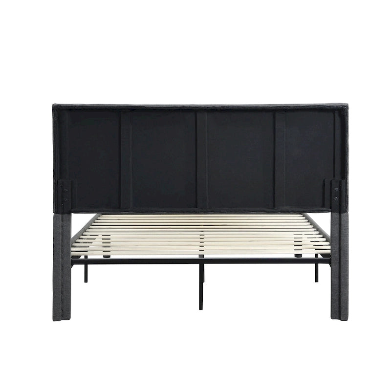 Queen Size Upholstered Bed with Wood Slat Support — 500 lb, No Box Spring