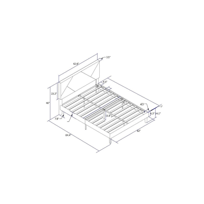 Queen Size Upholstered Bed with Wood Slat Support — 500 lb, No Box Spring