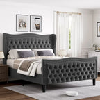 King Size Velvet Platform Bed with Upholstered Headboard — 500 lb Capacity