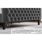 King Size Velvet Platform Bed with Upholstered Headboard — 500 lb Capacity