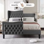 King Size Velvet Platform Bed with Upholstered Headboard — 500 lb Capacity