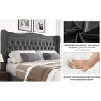King Size Velvet Platform Bed with Upholstered Headboard — 500 lb Capacity
