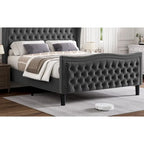 King Size Velvet Platform Bed with Upholstered Headboard — 500 lb Capacity