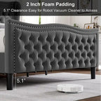 King Size Velvet Platform Bed with Upholstered Headboard — 500 lb Capacity