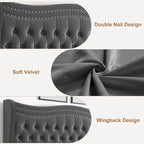 King Size Velvet Platform Bed with Upholstered Headboard — 500 lb Capacity