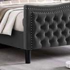 King Size Velvet Platform Bed with Upholstered Headboard — 500 lb Capacity