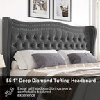 King Size Velvet Platform Bed with Upholstered Headboard — 500 lb Capacity