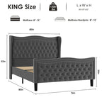 King Size Velvet Platform Bed with Upholstered Headboard — 500 lb Capacity