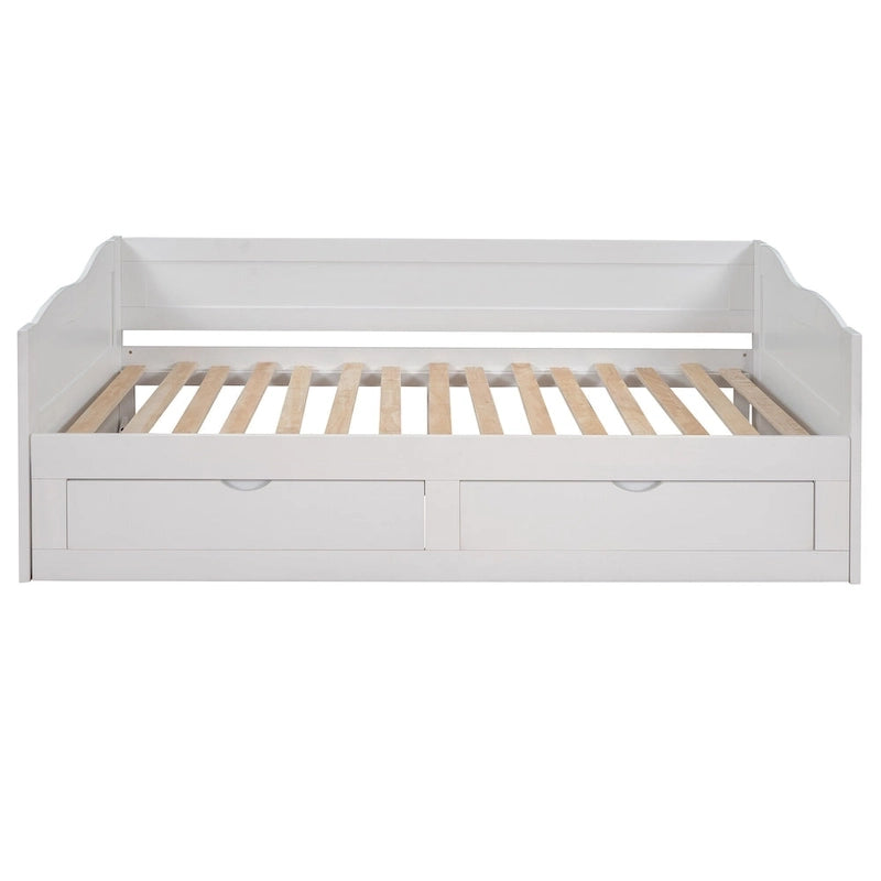 White Twin Pine Wood Extendable Daybed with 2 Storage Drawers