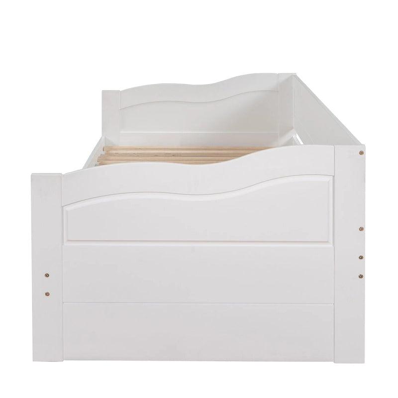 White Twin Pine Wood Extendable Daybed with 2 Storage Drawers