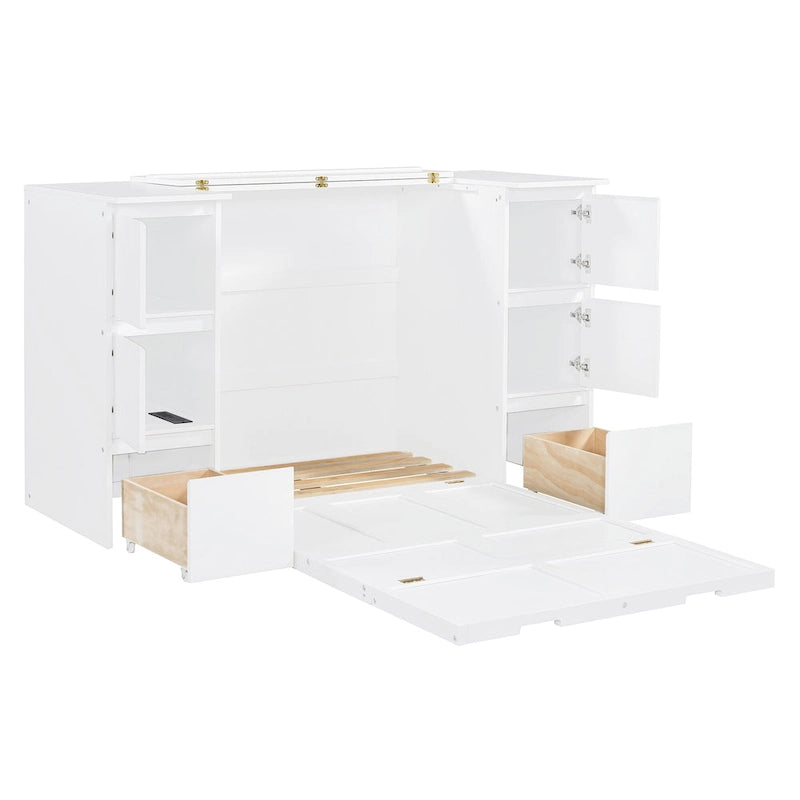 Murphy Bed with Storage Drawers, Cabinets & Built-In USB Charging Ports