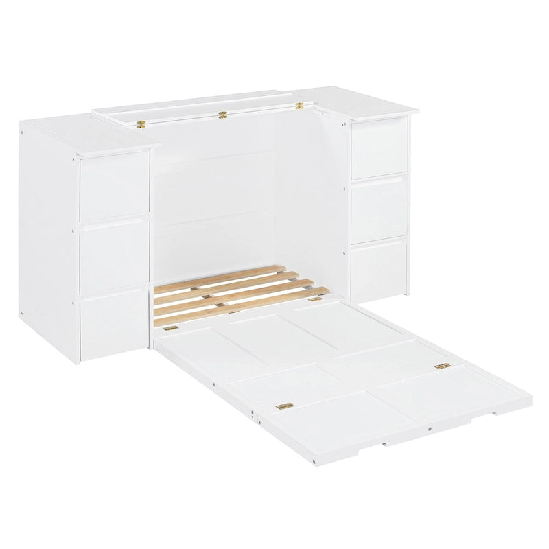 Murphy Bed with Storage Drawers, Cabinets & Built-In USB Charging Ports