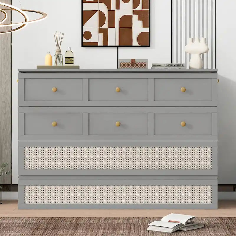 Gray Full Size Murphy Bed with Versatile Storage & Large Drawers