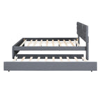 Linen Platform Bed with Trundle & Brick Pattern Headboard — 500 lb Capacity
