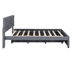 Linen Platform Bed with Trundle & Brick Pattern Headboard — 500 lb Capacity