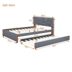 Linen Platform Bed with Trundle & Brick Pattern Headboard — 500 lb Capacity