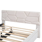 Linen Platform Bed with Trundle & Brick Pattern Headboard — 500 lb Capacity