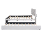 Linen Platform Bed with Trundle & Brick Pattern Headboard — 500 lb Capacity