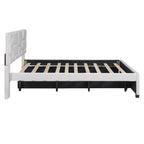 Linen Platform Bed with Trundle & Brick Pattern Headboard — 500 lb Capacity