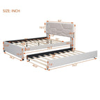 Linen Platform Bed with Trundle & Brick Pattern Headboard — 500 lb Capacity