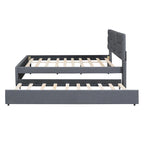 Linen Platform Bed with Trundle & Brick Pattern Headboard — 500 lb Capacity