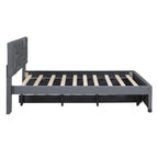 Linen Platform Bed with Trundle & Brick Pattern Headboard — 500 lb Capacity